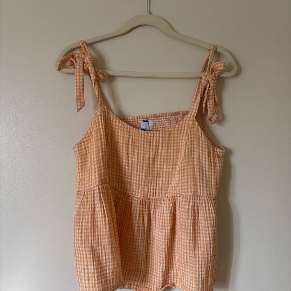 Old Navy Orange Gingham Tie-Strap Tank Top